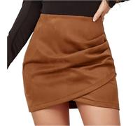 Rock Kurzer Rock Minirock Elastische Taille Hohe Taille Samtrock Damen Einfarbig Asymmetrisch Elegant Freizeit Outfit Casual Herbst Winter L Khaki
