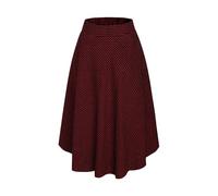 Rock Lang Damen Elegant Hohe Taille Maxi Winterrock Vintage A Linie Karierter Röcke Faltenrock Weinrot L(Elastic Waist:78cm)