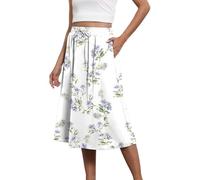 Rock Midi Damen Sommer Boho-Röcke Für Damen, Trendige, Fließende Midiröcke Mit Blumenmuster Für Den, Mit, Leichte Röcke Mit Kordelzug Und Hoher Taille Transparente Röcke Outlet Angebote