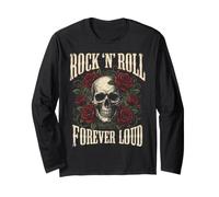 Rock-N'Roll Forever Loud Totenkopf mit Rosen Vintage Gothic Art Langarmshirt