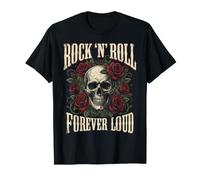Rock-N'Roll Forever Loud Totenkopf mit Rosen Vintage Gothic Art T-Shirt