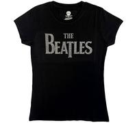 Rock Off Damen T-Shirt The Beatles Drop T Logo & Rhinestones, Gr. 40 (Herstellergröße:X-Large), Schwarz