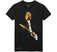 Kurt Cobain T-Shirt Guitar Photo Colour Logo Neu Offiziell Unisex Schwarz Größe M