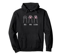 Rock Paper Scissors Hand Game Retro Sunset Paw Funny Cat Pullover Hoodie, Unisex für Erwachsene, Schwarz, L