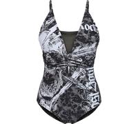 Rock Rebel by EMP Damen Oliv-grüner Badeanzug mit Skull-Muster und dekorativen Bändern M