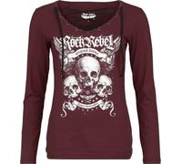Rock Rebel by EMP Damen dunkelrotes Langarmshirt mit V-Ausschnitt und Schnürung M
