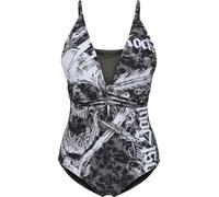 Rock Rebel by EMP Damen Oliv-grüner Badeanzug mit Skull-Muster und dekorativen Bändern M