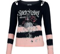 Rock Rebel by EMP Damen schwarz/rosa Langarmshirt mit offenen Schultern und Zierbändern