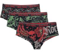 Rock Rebel by EMP Damen Schwarze Pantys im Dreierpack mit Print XS