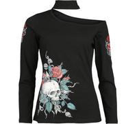 Rock Rebel by EMP Damen schwarzes Langarmshirt mit Totenköpfen und Rosen im Off-Shoulder-Look M