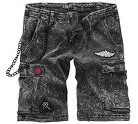 Rock Rebel by EMP Herren graue Jeans-Shorts mit Kette und Patches L