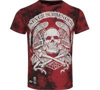 Rock Rebel by EMP Herren rot-schwarzes T-Shirt Never Surrender Totenkopf im Batik-Look M