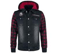 Rock Rebel by EMP Herren schwarz-rot karierte Jeansjacke im Biker-Look mit Never Surrender-Patch XXL