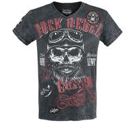 Rock Rebel by EMP Schwarzes T-Shirt mit V-Ausschnitt und Print T-Shirt schwarz in M