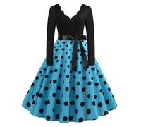 Rockabilly Kleider Damen 50er 60er Jahre Polka Dots Coctailkleid Vintage Swing Kleid Langarm Knielang Partykleid Hochzeit Festlich Tunika Kleider Sexy V-Ausschnitt Ballkleid Faschingskostüme