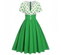 Rockabilly Kleider Damen 50er Jahre Polka Dots Cocktailkleid Vintage Swing A-Line Kleider Kurzarm V-Ausschnitt Festliche Abendkleider Knielang Tunika Partykleid Gepunkte Ballkleider Midikleid