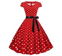 Rockabilly Kleider Damen 50er Jahre Swing mit Gürtel Rockabilly Kleider Kurz Polka Dot Coctailkleid Retro A Linie Abendkleid Kleid Audrey Hepburn Petticoat Ballkleid
