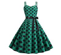 Rockabilly Kleider Damen 50er Jahre Vintage Retro 50s Petticoat Kleid Sommer Spaghettiträger Polka Dot Swing Pettycoatkleider Faltenrock Festlich Partykleid Coctailkleid Ballkleid Abendkleid Grün S