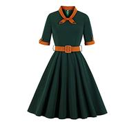 Rockabilly Kleider Damen 50s Vintage 50er Jahre Audrey Hepburn Retro Petticoat Kleid Kurzarm Sailor Tie Skaterkleid Swing A-Linien Pettycoatkleider Festlich Coctailkleid Kurz Abendkleid Grün M