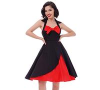 Rockabilly Kleider Damen 50s Vintage 50er Jahre Retro Petticoat Kleid Neckholder Blumen Polka Dot Swing A-Linien Pettycoatkleider Festlich Coctailkleid Kurz Ballkleid Abendkleid Schwarz+Rot 4XL