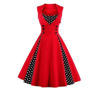 Rockabilly Kleider Damen 50s Vintage Retro Petticoat Kleid 50er Jahre Gespleißt Blumen/Polka Dots Ärmellos Sommer Swing Pettycoatkleider Festlich Coctailkleid Midi Ballkleid Abendkleid B#rot L