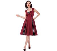 Rockabilly Kleider Damen 50s Vintage Retro Petticoat Kleid 50er Jahre Gespleißt Blumen/Polka Dots Ärmellos Sommer Swing Pettycoatkleider Festlich Coctailkleid Midi Ballkleid Abendkleid B#Weinrot M