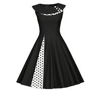 Rockabilly Kleider Damen 50s Vintage Retro Petticoat Kleid 50er Jahre Gespleißt Blumen/Polka Dots Ärmellos Sommer Swing Pettycoatkleider Festlich Coctailkleid Midi Ballkleid Abendkleid C#Schwarz XL