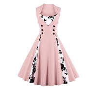 Rockabilly Kleider Damen 50s Vintage Retro Petticoat Kleid 50er Jahre Gespleißt Blumen/Polka Dots Ärmellos Sommer Swing Pettycoatkleider Festlich Coctailkleid Midi Ballkleid Abendkleid A#Rosa S