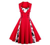 Rockabilly Kleider Damen 50s Vintage Retro Petticoat Kleid 50er Jahre Gespleißt Blumen/Polka Dots Ärmellos Sommer Swing Pettycoatkleider Festlich Coctailkleid Midi Ballkleid Abendkleid A#rot L