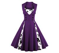 Rockabilly Kleider Damen 50s Vintage Retro Petticoat Kleid 50er Jahre Gespleißt Blumen/Polka Dots Ärmellos Sommer Swing Pettycoatkleider Festlich Coctailkleid Midi Ballkleid Abendkleid A#Violett S