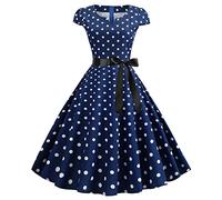 Rockabilly Kleider Damen 60er Jahre Vintage mit Gürtel Rockabilly Kleider Kurz Polka Dot Partykleid Mittelalter Party Abendekleider Kleider Audrey Hepburn Übergröße Skaterkleid