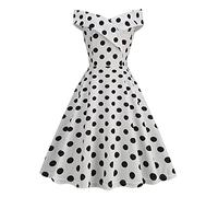 Rockabilly Kleider Damen große größen 3XL, Rockabilly Kleider Damen Festlich Sommer Polka Dot Vintage Cocktailkleid A-Linie Sommerkleider Elegant Party Faltenrock Damenkleider Abendkleid, Weiß, S