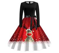 Rockabilly Kleider Damen Langarm, Kleid Weihnachten Damen Lang Festlich Elegantes Abendkleid GroßE GrößEn A-Linie Herbstkleider Hepburn ReißVerschluss Christmas Dress FüR Feiertagspartys Winter