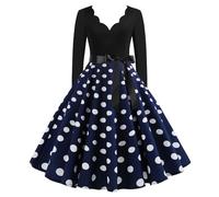 Rockabilly Kleider Damen Polka Dots Coctailkleid 50er 60er Jahre Rockabilly Kleid Vintage Elegante Partykleid Langarm A-Line Swing Kleider Hochzeit Festliche Ballkleid Knielang Abendkleider