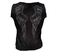 Rockabilly Punk Rock Baby Damen Tank Top Shirt Schwarz Strass Engel Flügel L