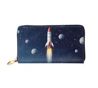 Rocket In Space Damen-Geldbörse, Leder, Reißverschluss, wasserdicht, Kreditkartenetui mit Handyhalter, Reise-Münzgeldbörse