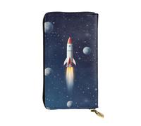 Rocket In Space Geldbörse für Damen und Herren, Clutch, RFID-blockierend, Leder, große Kapazität, Geldbörse, Kreditkartenhalter, Geldtasche mit Reißverschluss, Handyhalter, lange Reisegeldbörse,