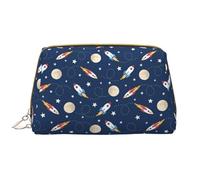Rocket in Space Kosmetiktasche aus Leder, tragbar, wasserdicht, für Zuhause, Reisen, zum Organisieren von Toilettenartikeln und Kleinteilen, weiß, Einheitsgröße