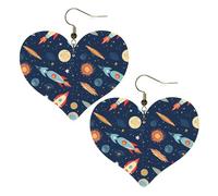 Rocket in Space Leder-Ohrringe für Damen, Herz-Ohrringe, leicht, baumelnd, Schmuck, Geschenke
