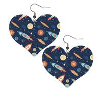 Rocket in Space Leder-Ohrringe für Damen, Herz-Ohrringe, leicht, baumelnd, Schmuck, Geschenke, One Size, Kein Edelstein