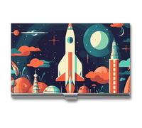 Rocket in Space Metall-Visitenkartenetui für Männer und Frauen, schlanke Tasche, Geldbörse, mehrere Brieftaschen, professioneller Kartenhalter für Namenskarte, Kreditkarte, Stil, Einheitsgröße, Stil:,