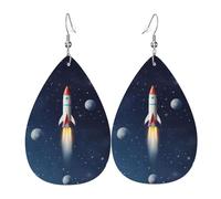 Rocket in Space Ohrringe für Damen, tropfenförmig, Leder, doppelseitig, baumelnd, leicht, Damen-Ohrschmuck, Schmuck, modisch, Geburtstagsgeschenk