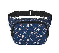 Rocket in Space Unisex verstellbare Hüfttasche, quadratisch, doppellagig, für Outdoor-Aktivitäten, Reisen, Laufen, Wandern, Schwarz , Einheitsgröße