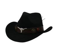 rockible Cowboyhut Unisex, Western Cowboy Hut, Fashion Westernhut Cowboyhüte, Filz Fedora Hut Breiter Krempe mit Band, Retro-Panama-Schlapphut Jazzhut für Damen Herren Cosplay Drama, Schwarz