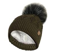 RockJock Damen Warm Chunky Diamond Cable Strickmütze mit Thermo Teddy Fleece Futter und abnehmbarem Kunstpelz Pompom