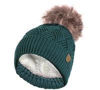 RockJock Damen Warm Chunky Diamond Cable Strickmütze mit Thermo Teddy Fleece Futter und abnehmbarem Kunstpelz Pompom