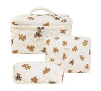 Rockreyoa 1 Stück Reise Kosmetiktasche Coquette Kosmetiktasche aus Baumwolle Groß Make Up Tasche Organizer mit Bürstenfach Kawaii Kulturbeutel Blumen Gesteppte Kulturtasche Bär #2 25 * 16 * 16cm