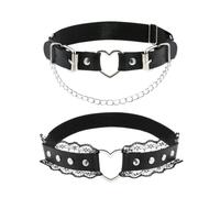 Rockreyoa 2 Stück Schwarz Leder Bein Strumpfbänder aus Spitze Herz Verstellbare Oberschenkel Strumpfband Ring Strumpfhalter Leg Harness Gothic Punk Accessoires Beinstrumpfband für Frauen Mädchen