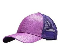 Rockreyoa Mädchen Basecap Kinder Glitzer Baseball Cap Netz Baseballmütze Glänzende Pferdeschwanz Hüte Verstellbare Sonnenhut Sommer Baseballkappe Cool Kappe Sommer Sonnenkappe Outdoor Lila