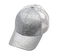 Rockreyoa Mädchen Basecap Kinder Glitzer Baseball Cap Netz Baseballmütze Glänzende Pferdeschwanz Hüte Verstellbare Sonnenhut Sommer Baseballkappe Cool Kappe Sommer Sonnenkappe Outdoor Silber